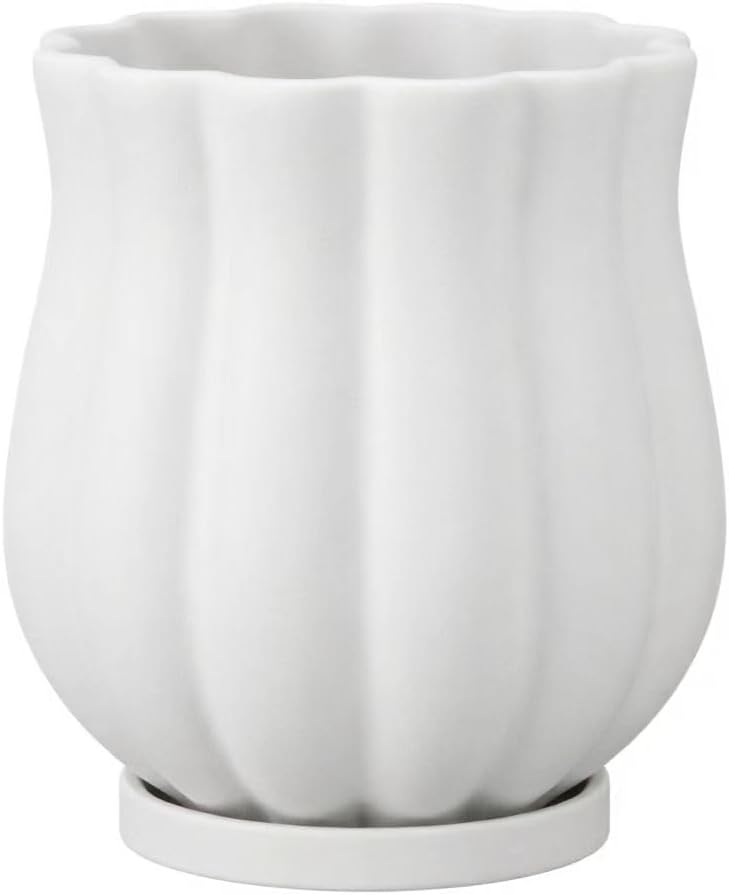 Maceta de Cerámica XiHuaer Blanca 4.7"x4.7"x5.4" – Con Orificio de Drenaje y Platillo, Para Interior y Exterior