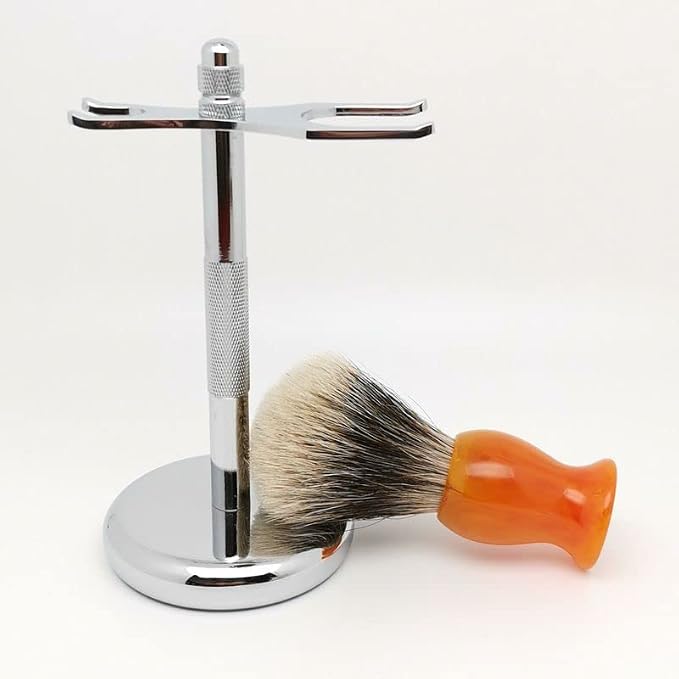 Soporte de maquinilla de afeitar práctico para hombre, soporte para cepillo de afeitar de pelo de tejón de plata masculino, perfecto juego de soporte de afeitado de doble filo