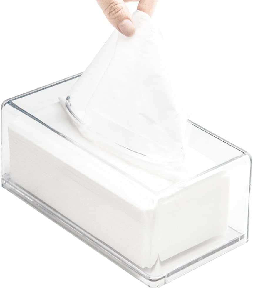 Caja de pañuelos cuadrada de acrílico transparente, fundas rectangulares para cajas, soportes para servilletas faciales de baño, dispensador de toallitas para secadora transparente para baño, cocina y automóviles.