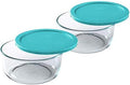 Cuenco de vidrio transparente de 2 tazas con tapa de plástico turquesa de 7200 piezas, fabricado en Estados Unidos, paquete de 2 unidades fabricado en los Estados Unidos