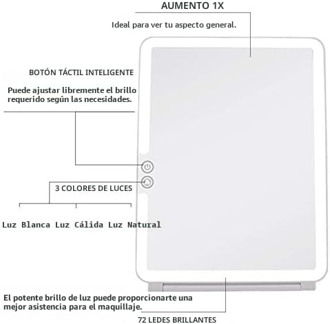 deweisn Espejo de maquillaje plegable iluminado con 72 LED, 3 modos de luz de colores, recargable por USB, baterías de 1800 mA, portátil, ultra delgado, compacto, espejo de tocador regulable, espejo