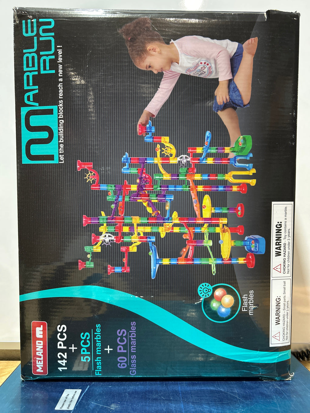 Meland Marble Run - 208Pcs Marble Maze Game Building Toy for Kids, Marble Track Race Set & STEM Learning Toy Gift for Boy Girl Age 4 5 6 7 8 9+(142 Pcs + 60 Glass + 5 Led Lighted Marbles)