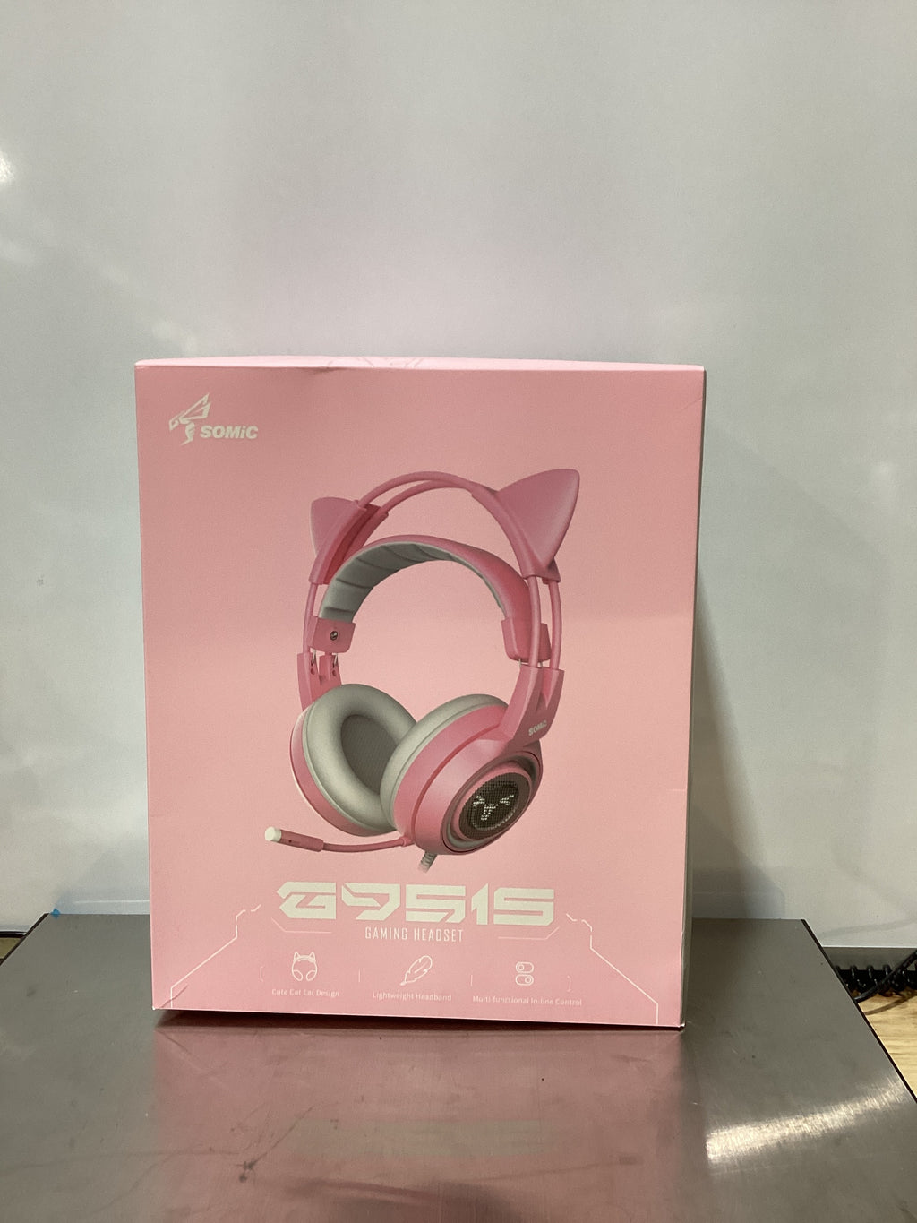 SOMIC G951s - Auriculares estéreo para juegos, color rosa, con micrófono para PS4, Xbox, PC y teléfono móvil. Auriculares ligeros con reducción de ruido de 3,5 mm y diseño de orejas de gato para mujer. 
