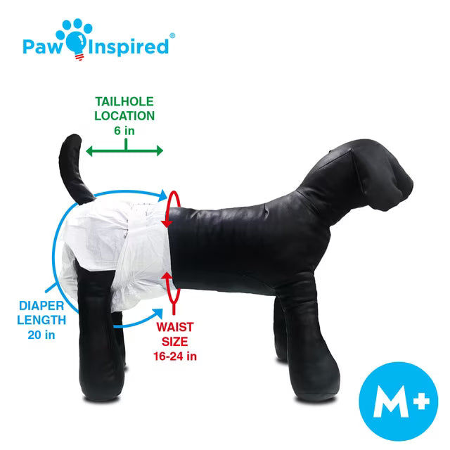 Pañales Desechables para Perras Paw Inspired 32 Unidades — Ultra Protección, Talla Medium Plus, Celo e Incontinencia
