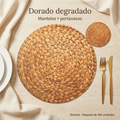 Manteles individuales desechables Sinmoe en dorado degradado, paquete de 100 unidades con portavasos