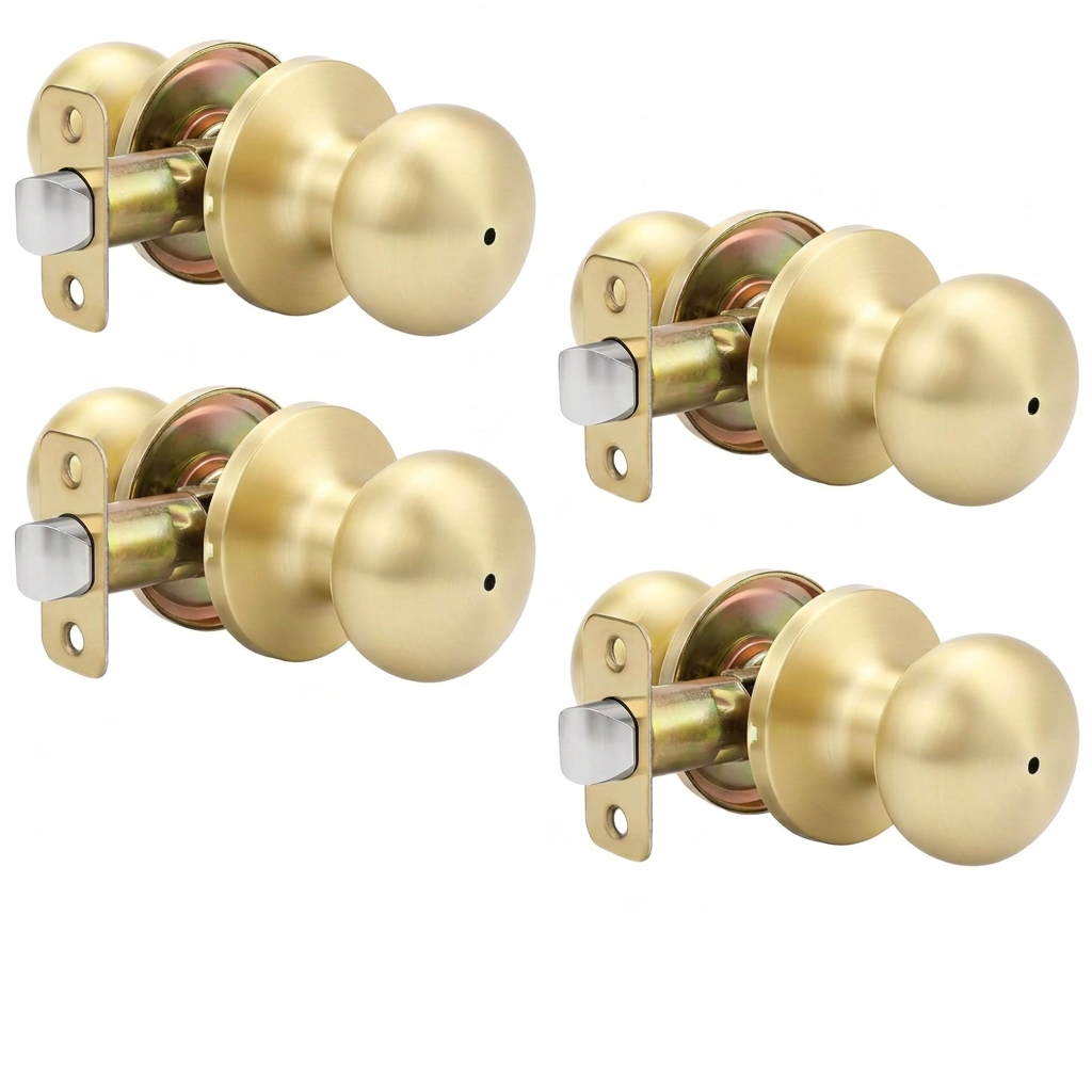 Perillas de Puerta Interior Doradas Goldenwarm | Para Dormitorio y Baño | Oro Cepillado con Privacidad | Paquete de 4