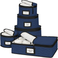 Set de 5 Organizadores para Vajilla | Cajas de Mudanza para Platos, Vasos, Tazas y Platillos | Microfibra Acolchada con Divisores | Almacenamiento Estacional | Azul
