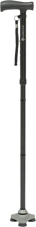Bastón Plegable HurryCane Freedom Edition con Mango en T | Base Patentada SteadiGrip | Altura Ajustable | Diseño Liviano y Plegable | Negro