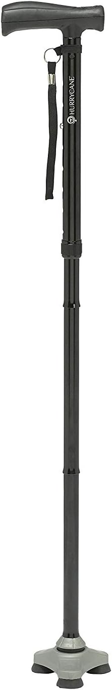 Bastón Plegable HurryCane Freedom Edition con Mango en T | Base Patentada SteadiGrip | Altura Ajustable | Diseño Liviano y Plegable | Negro