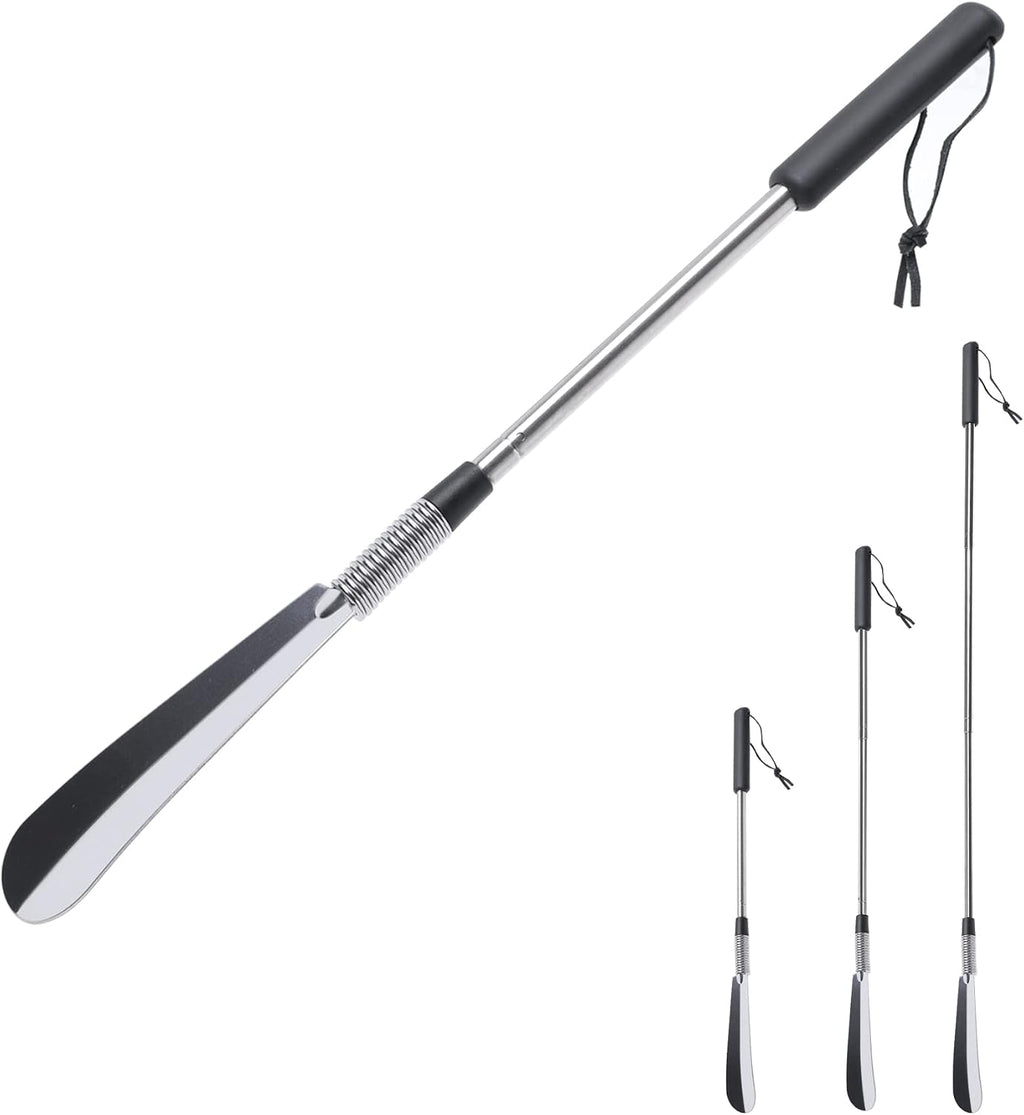 Fanwer calzador extensible mango largo adultos mayores, giro bloquear, ajustable 41-79cm, acero inoxidable telescópico hombres y mujeres, metal viaje, herramienta auxiliar