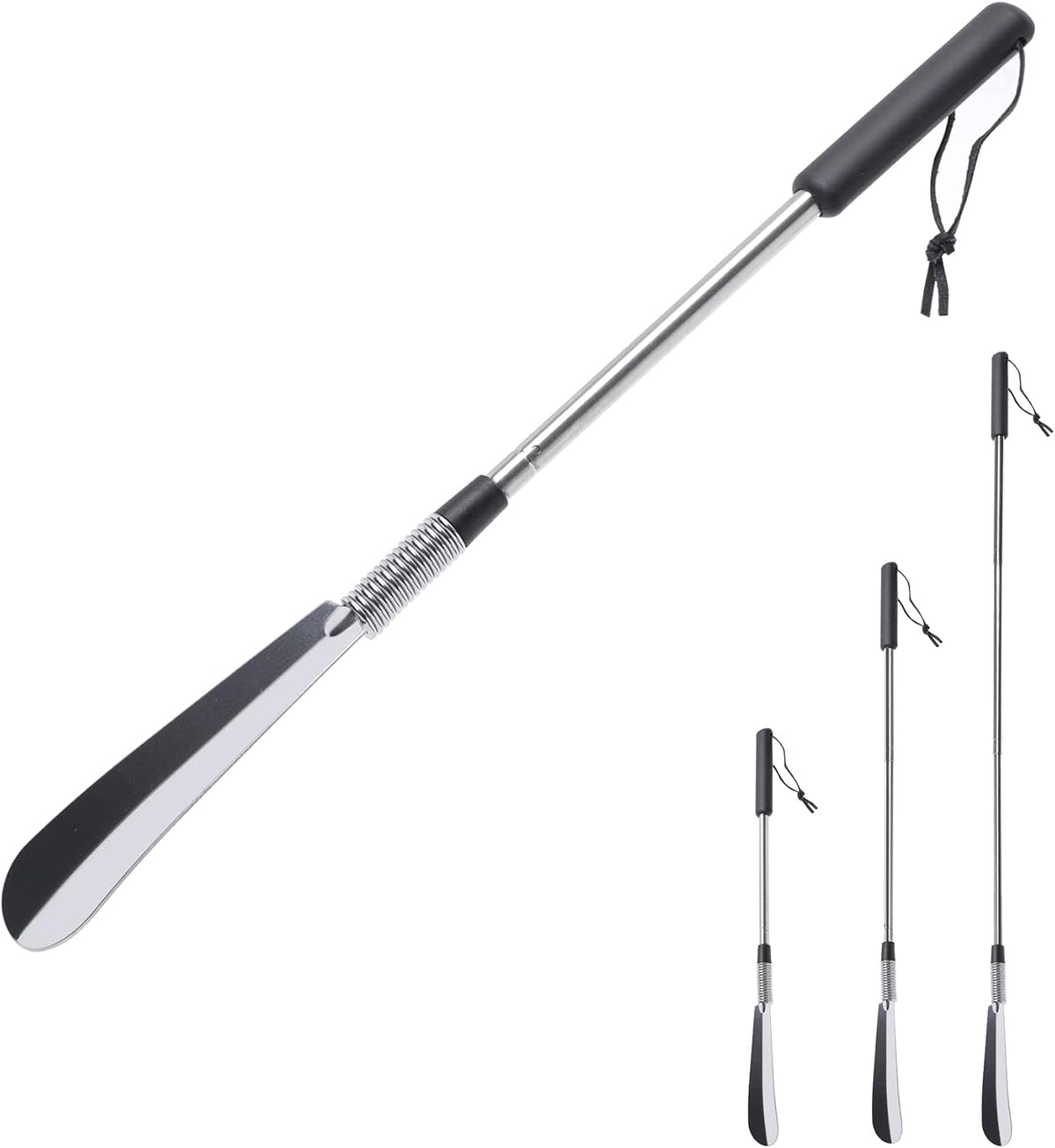 Fanwer calzador extensible mango largo adultos mayores, giro bloquear, ajustable 41-79cm, acero inoxidable telescópico hombres y mujeres, metal viaje, herramienta auxiliar