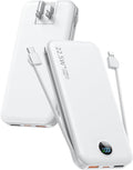 Cargador portátil de teléfono, batería externa de carga rápida de 12 000 mAh y 22,5 W con cables y enchufe integrados, pantalla LED, ideal para viajes, ideal para iPhone, iPad y Samsung (blanco). 