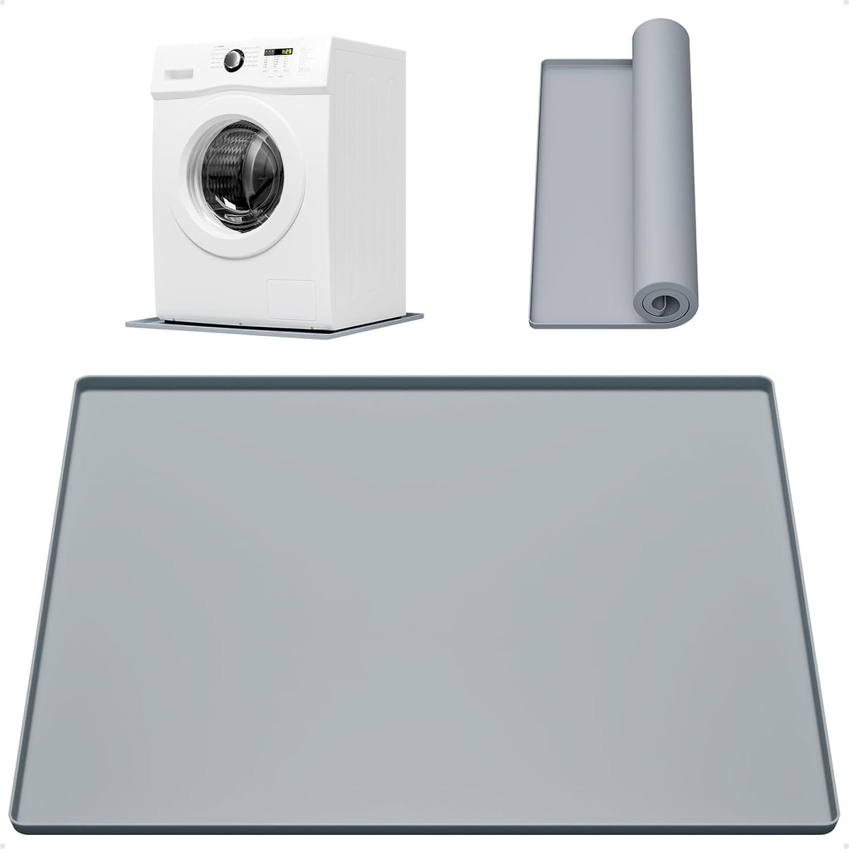 Bandeja Desagüe Lavadora 68.58x68.58cm con Bordes Elevados 1.98cm, Tapete Silicona Impermeable, Bandeja Desagüe Lavadora Antideslizante Impermeable para Protección Piso, Lavadora Secadora, Gris