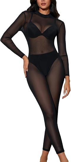 Bodysuit Catsuit Negro de Malla Transparente MAKEMECHIC | Talla L