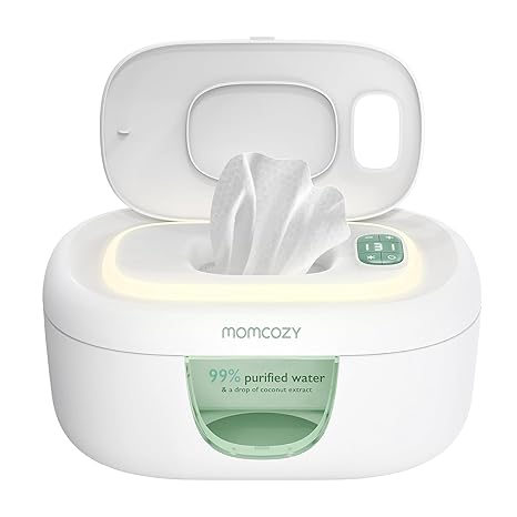 Momcozy Calentador de toallitas para bebé, diseño innovador de resorte, dispensador de toallitas de gran capacidad, calentamiento rápido y uniforme, 4 modos de control de temperatura, calentador