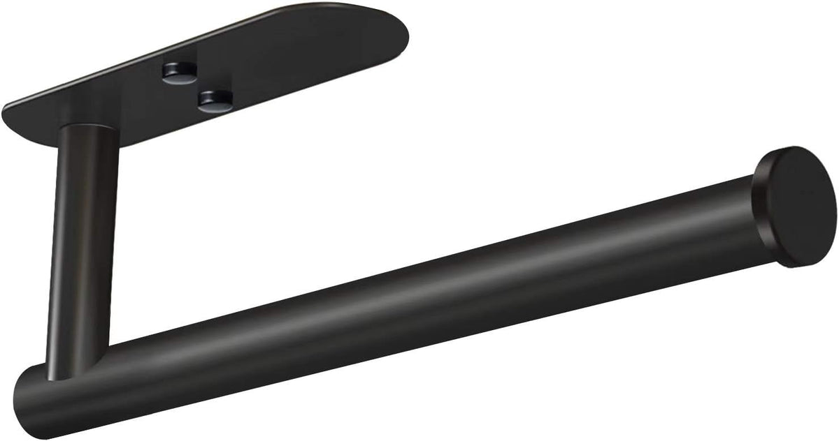 ⚠️ No contiene el adhesivo ni tornillos para instalar | Soporte de Toallas de Papel Adhesivo VAEHOLD Montaje en Pared Bajo Armario para Toalla de Papel de Cocina, Soporte de Rollo Negro Adherible a Pared, Acero Inoxidable