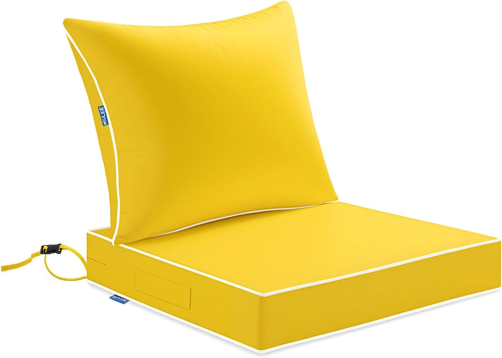 MIULEE Cojin de Asiento Exterior Amarillo 22x22 Pulgadas | Impermeable, Anti-Decoloracion 3 Anos, Asiento Profundo con Amarres