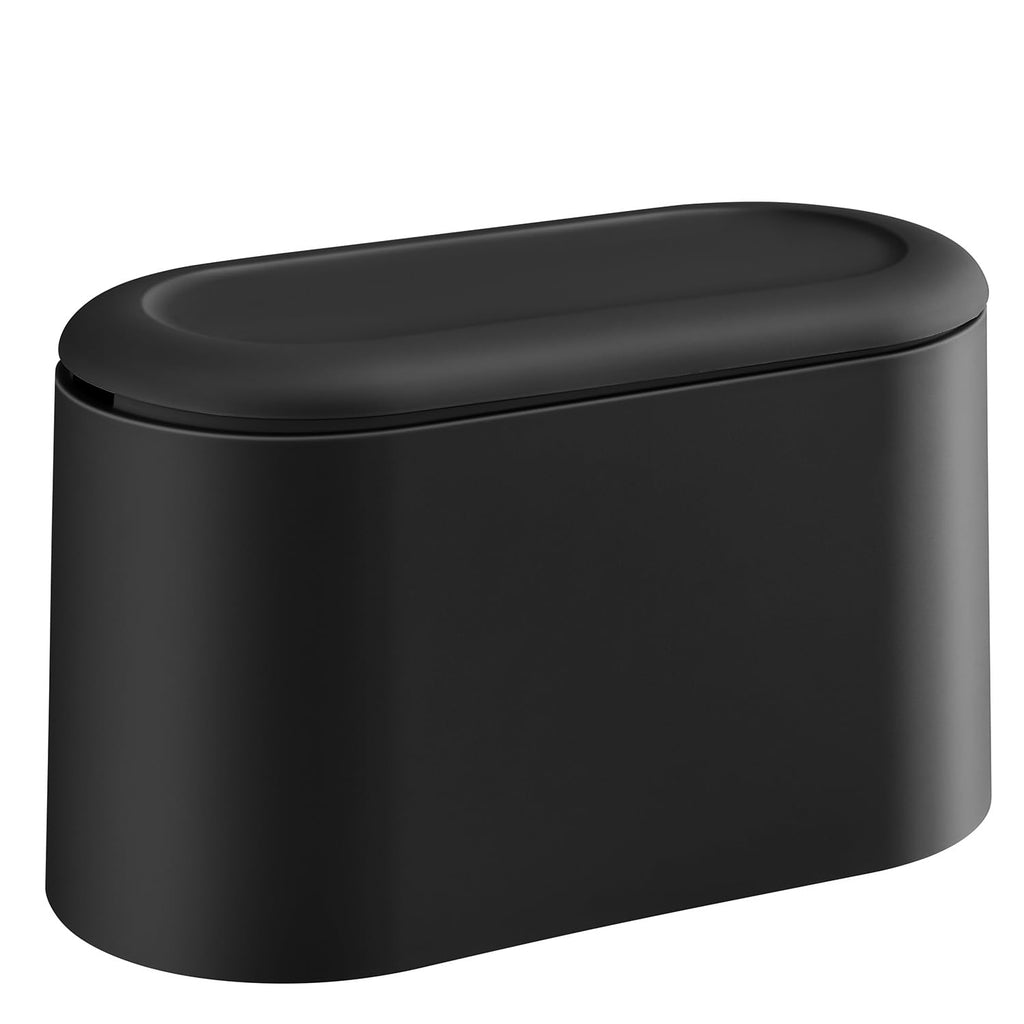 Mini bote de basura de mostrador de 0.5 galones con tapa para escritorio, pequeño bote de basura para oficina, pequeña papelera, plástico, negro