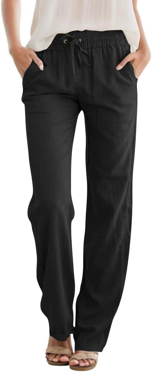 Pantalon Casual de Lino SEMARO para Mujer - Cintura Alta con Cordon, Pierna Ancha, Ligero y Transpirable, con Bolsillos Laterales