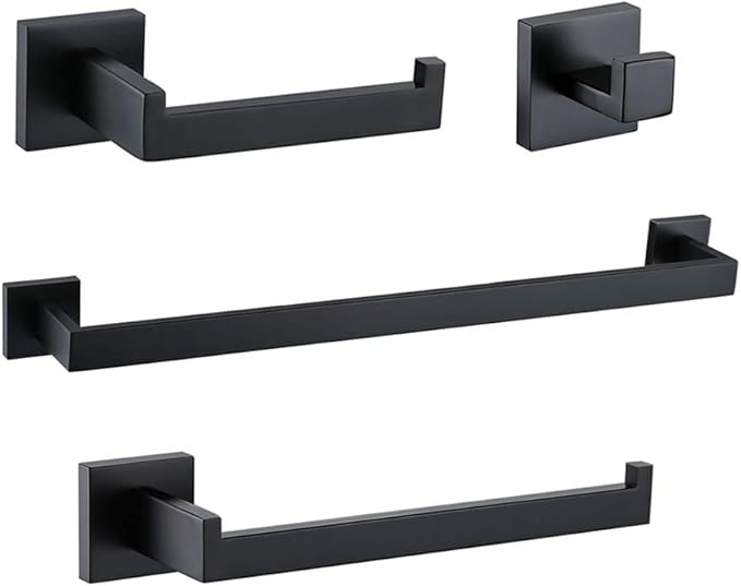 TURS Juego de 4 accesorios de baño de color negro mate de 16 pulgadas, montaje en pared, acero inoxidable de alta calidad.
