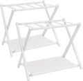 USADO-INCLUYE UNA SOLA UNIDAD-Portamaletas Plegable IBUYKE para Todo Tamano de Maleta | Soporte con Estante de Tela | Facil de Armar para Dormitorio, Sala y Hotel | Blanco TLR002W