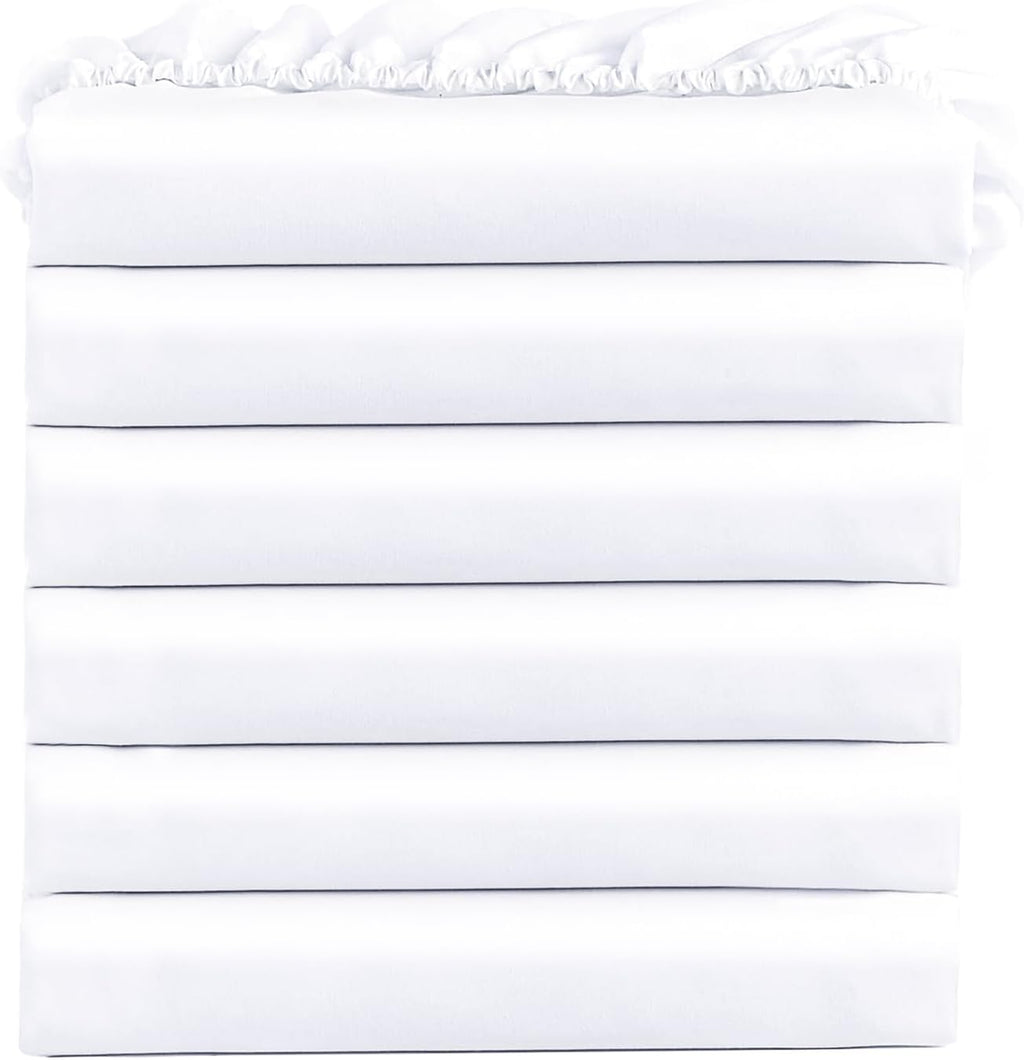 Sábanas Bajeras FreshCulture Twin Pack 6 – Microfibra Suave, Bolsillo Profundo, Blancas para Hogar, Hotel y Salón de Belleza