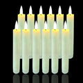 Paquete de 12 velas cónicas sin llama, funcionan con pilas, falsas, de 16 cm de largo, con luz LED, candelabros cónicos parpadeantes para bodas, Halloween y Navidad. No incluye control remoto.