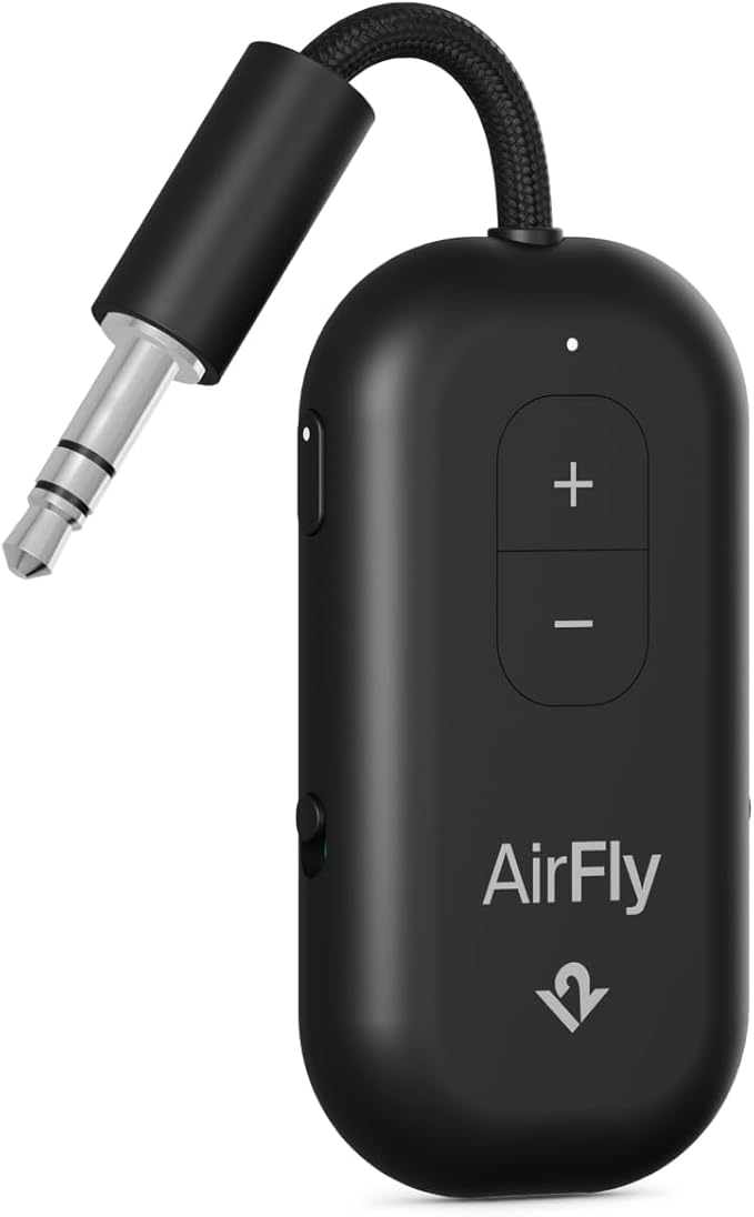 Adaptador Bluetooth AirFly Pro 2 – Transmisor y Receptor AUX 3.5mm para Avión, Auto, TV y Más, Color Negro