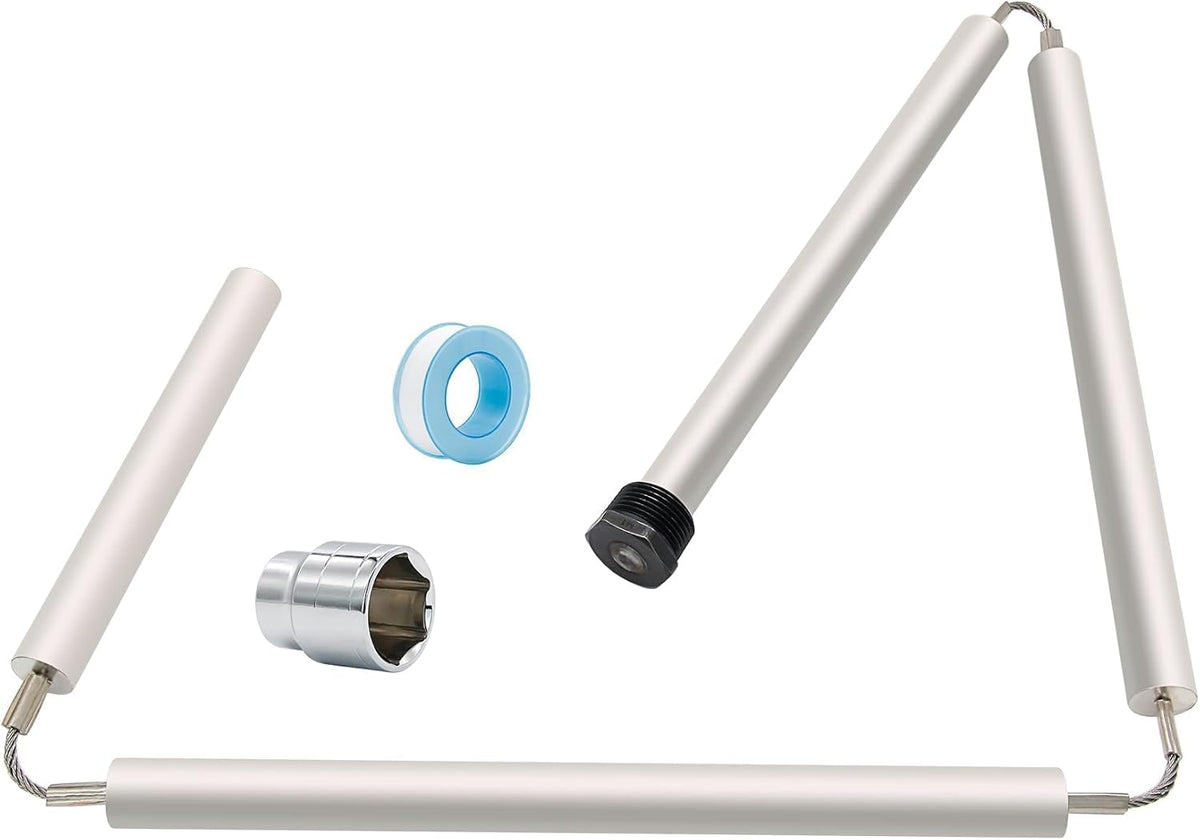 Anodo de Magnesio Flexible de 112 cm | Barra de Anodo de Repuesto para Calentador de Agua GE, Rheem, Reliance, Richmond y Kenmore | Incluye Herramienta Hexagonal 1-1/16 pulgada y Cinta Teflon
