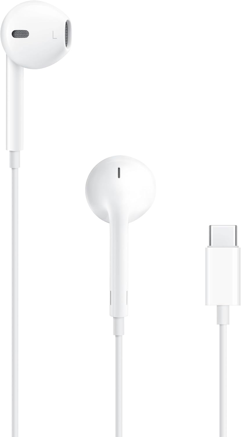 Auriculares Apple EarPods con conector USB-C, auriculares con cable y control remoto integrado para controlar la música, las llamadas telefónicas y el volumen.