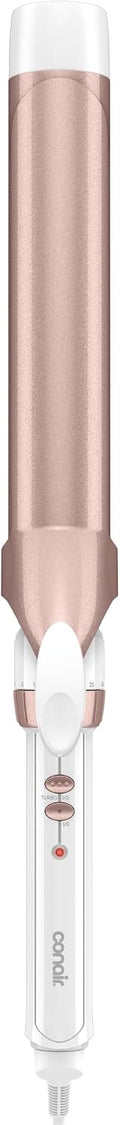 Rizador de pelo Conair Double Ceramic de 2,5 cm de largo, barril de 2,5 cm que crea ondas suaves, rizador para cabello medio y largo, blanco/oro rosa.
