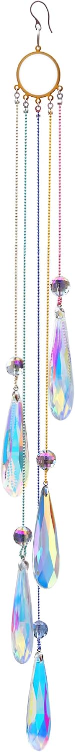 Adorno colgante atrapasoles con prismas de cristal en forma de lágrima, creador de arcoíris para decoración del hogar y jardín (azul colorido)