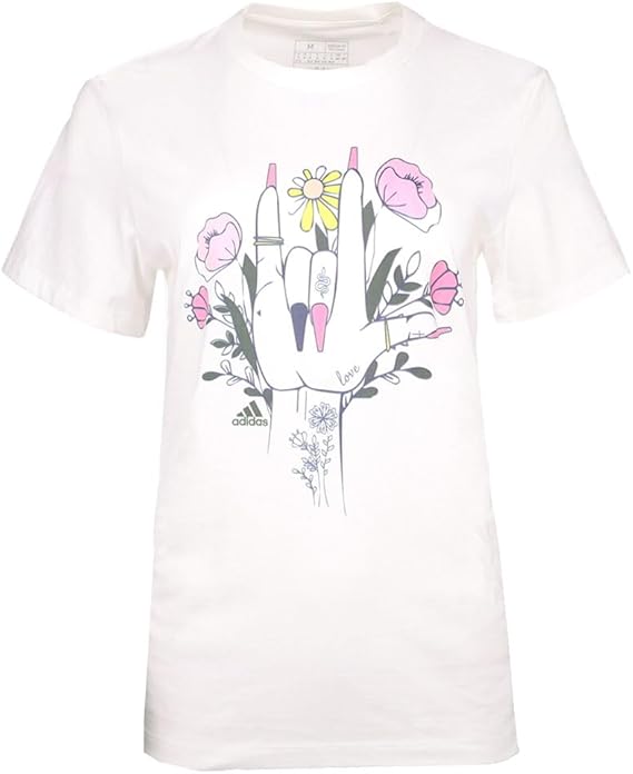Camiseta Adidas Estampado Floral para Mujer – Talla XS, Color Blanco con Flores