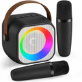 Mini máquina de karaoke, altavoz portátil Bluetooth con 2 micrófonos inalámbricos y luces para fiestas para niños y adultos, regalo de cumpleaños para niñas, niños y familias en casa #0160