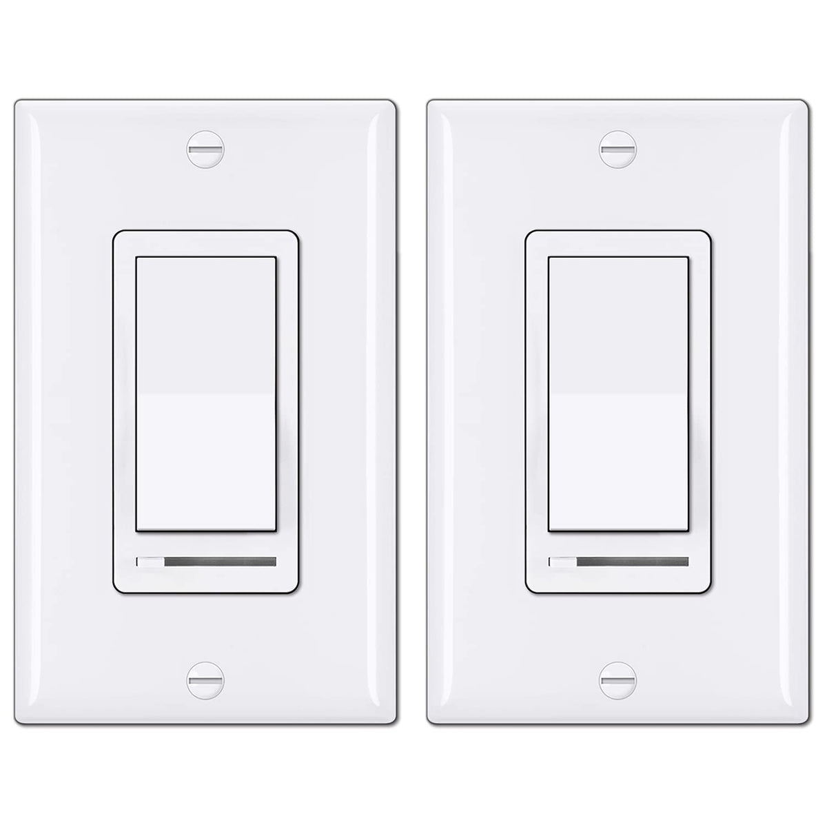 BESTTEN Interruptor Atenuador de Luz, Paquete de 2, Control Universal, Polo Simple o 3 Vias, Compatible con LED Regulable, CFL, Incandescente y Halogeno, Placa Incluida, UL, Blanco