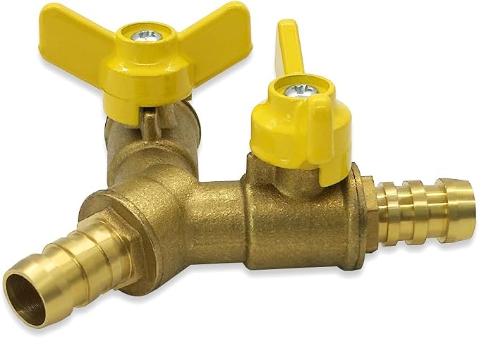 Válvula de Bola 3 Vías Hooshing Latón 3/8" Manguera Barb — 2 Interruptores en Y, Pack de 2 Unidades