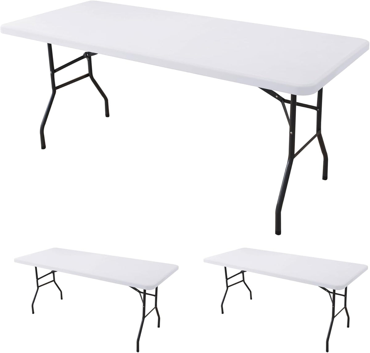 Enjoyidea Mantel Ajustable para Mesas de 8 Pies | Pack de 2 Blanco Elastico | Spandex Elastico para Mesas Plegables Rectangulares | Camping y Banquetes