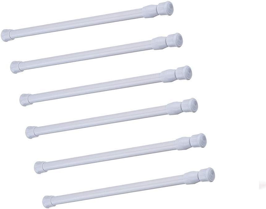 Barras de Tensión para Gabinete | Pack 6 Varillas de Resorte 25-40 cm | Acero Ajustable para Cortina, Ducha, Clóset y Ventana | Blanco
