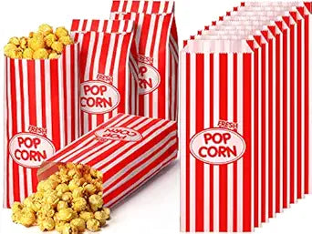Bolsas de Palomitas Desechables Sherr – 1000 Unidades 1oz, Rayas Rojas Retro para Fiestas, Cine y Eventos