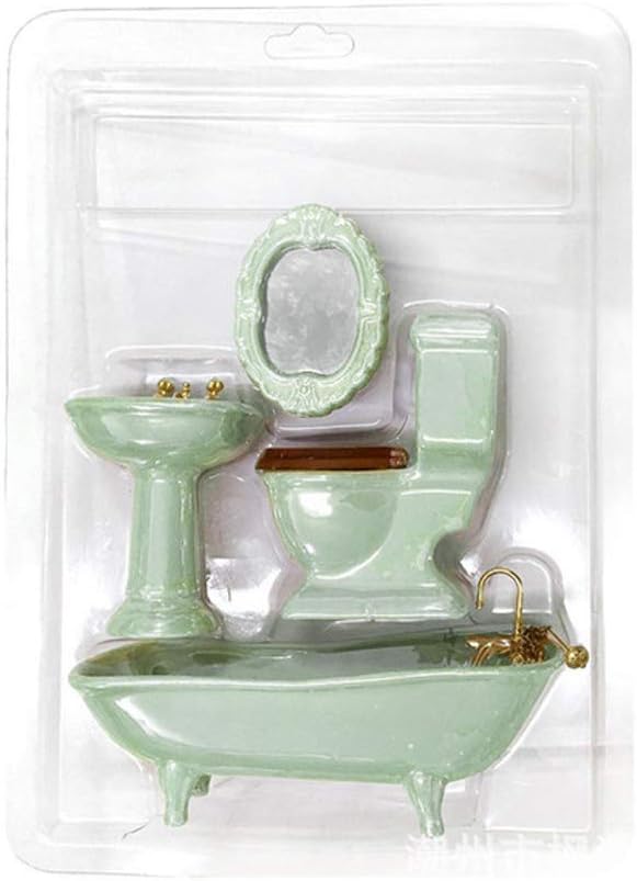 Juego de accesorios de baño en miniatura para casa de muñecas, escala 1:12 (verde claro)