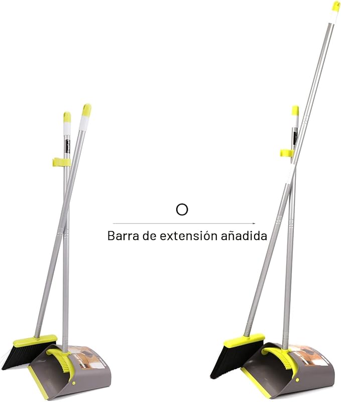 TreeLen - Juego de escoba y recogedor, escoba con recogedor de polvo con mango largo, set de combinación para uso vertical de barrido en oficina y hogar con lobby