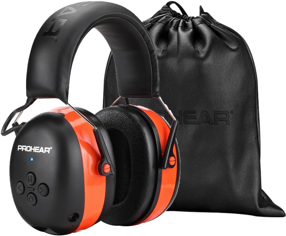 Orejeras de Protección Auditiva Bluetooth 6.0 PROHEAR 037 – 30 dB SNR, 1500 mAh, 120 Horas, Naranja