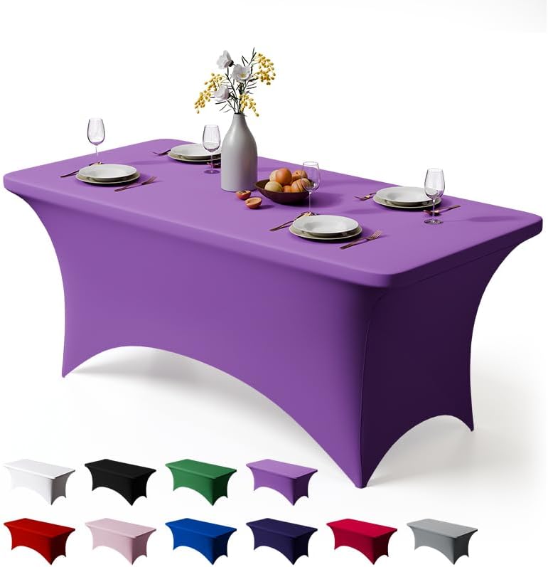 Trlyc Paquete de 1 Mantel de Spandex de 6 pies - Mantel rectangular elástico de 72 x 30 pulgadas, resistente a las arrugas, ideal para bodas, fiestas, banquetes, picnics y decoración al aire libre (1 unidad, morado)
