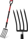 Horca de jardín COSITA, 112 cm (44 pulgadas) con mango de fibra de vidrio, horca de jardinería con 4 púas metálicas, horca resistente para estiércol, mantillo, excavación y aireación, color rojo.