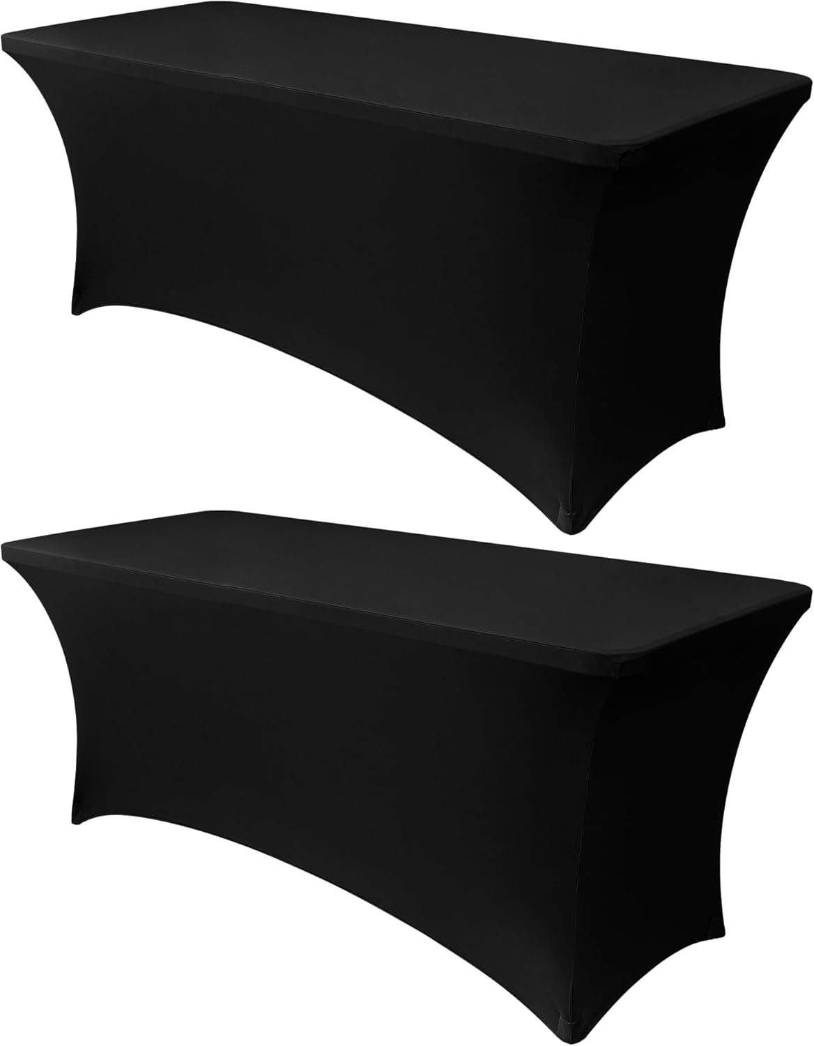 Mantel de spandex elástico Obstal de 2,4 m para mesas plegables estándar - Paquete de 2 manteles rectangulares universales ajustables para bodas, banquetes y fiestas, color negro