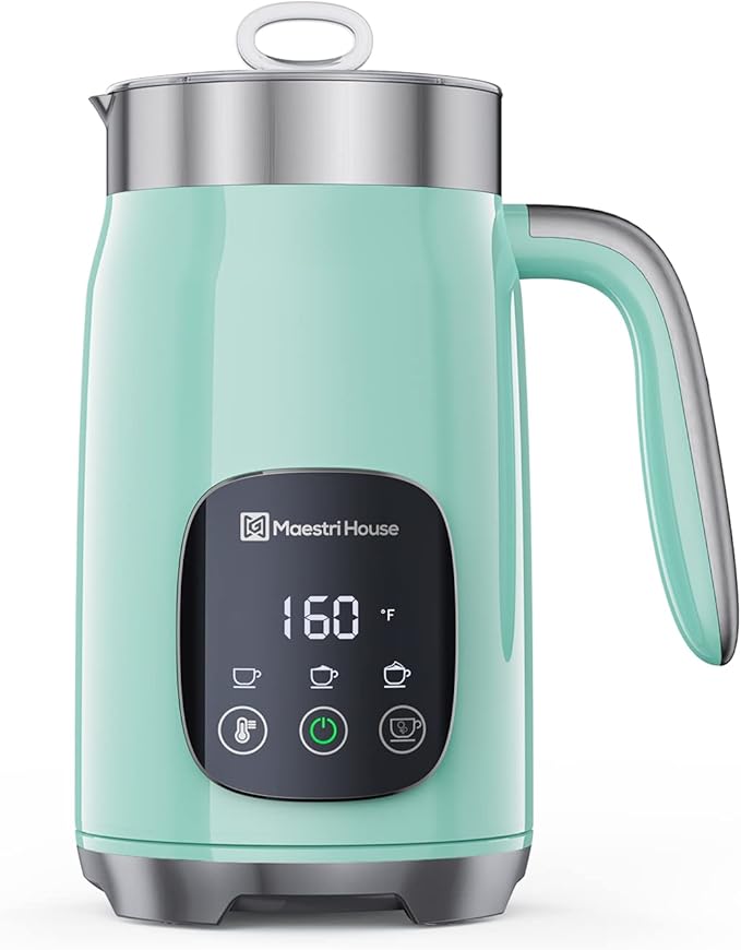 Espumador de leche Maestri House, espumador y vaporizador de leche con temperatura y grosor de espuma variables, 400 ml (14.1 oz), control táctil inteligente, función de memoria para latte, leche caliente y chocolate caliente.
