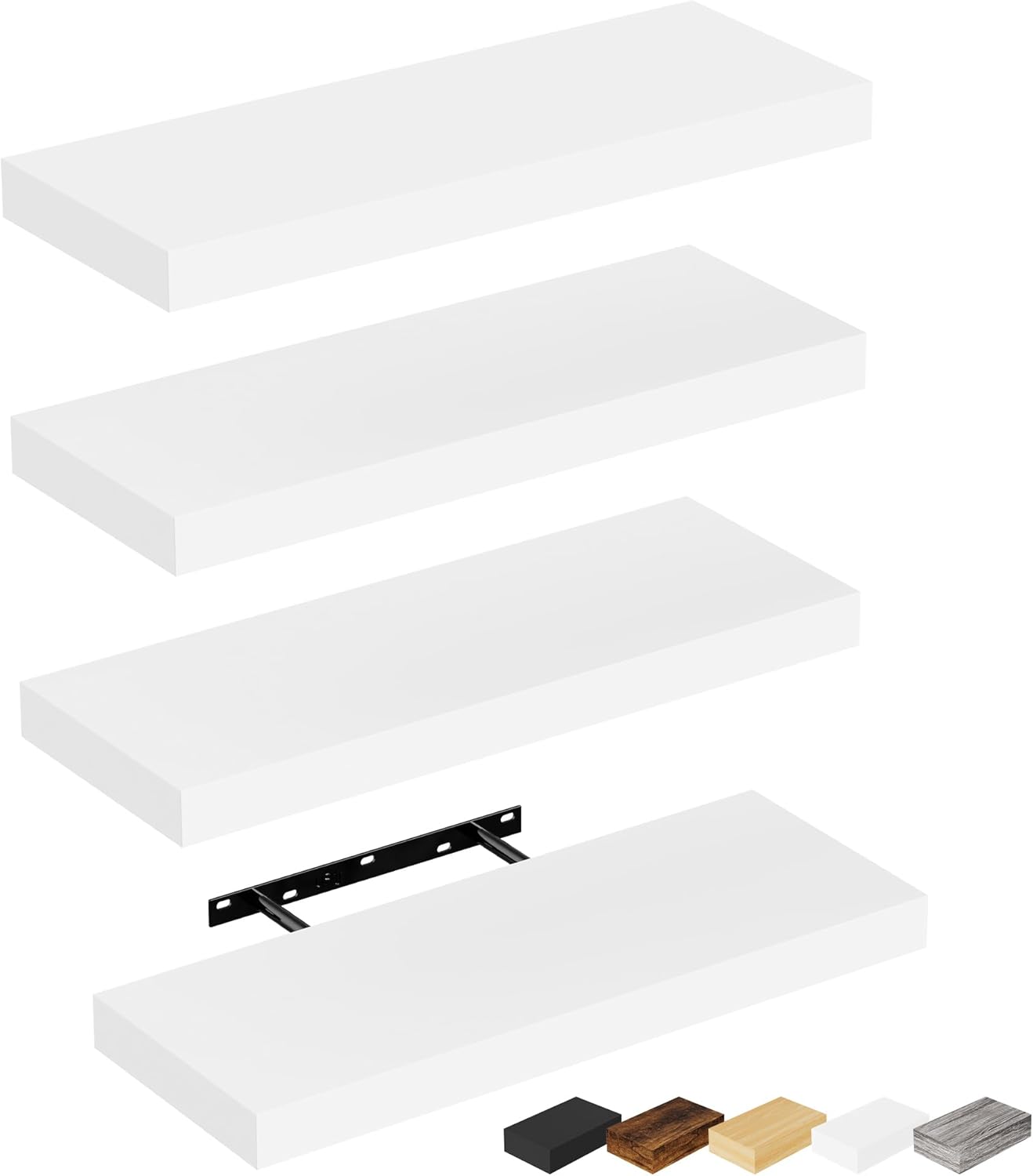 Estantes flotantes Bellsal para pared, juego de 4 estantes de madera de ingeniería blanca, 40,6 cm, para cocina, sala, dormitorio y baño, ideal para almacenar libros y decorar paredes. 