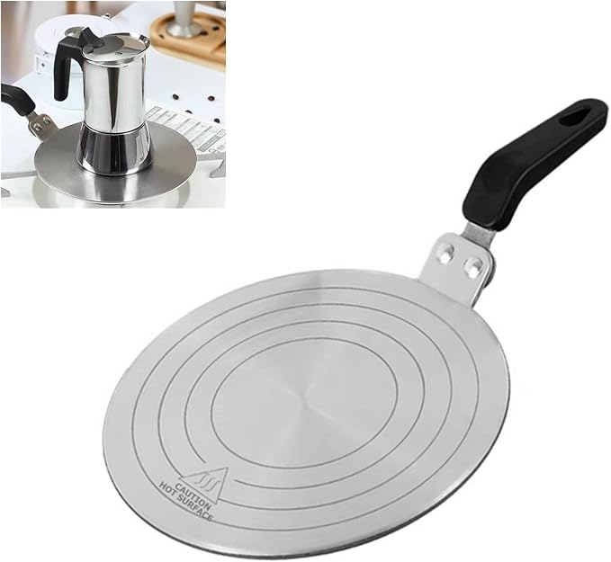 Placa Difusora de Calor, Placa Difusora de Acero Inoxidable de 20cm para Estufa a Gas, Difusor de Calor para Cocina de Inducción Adaptador para Olla Moka, Utensilios de Cocina para Café (20.1