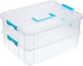 Caja de almacenamiento de 2 capas para apilar y transportar, de plástico multiuso