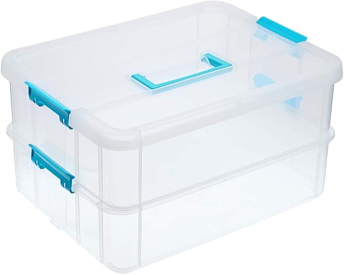 Caja de almacenamiento de 2 capas para apilar y transportar, de plástico multiuso
